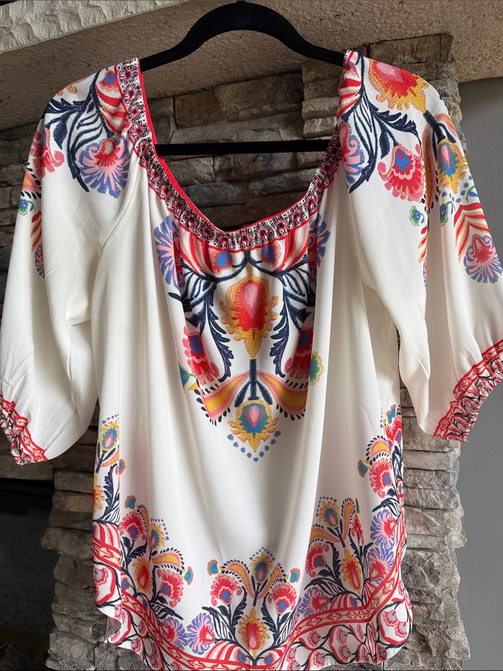 Flying Tomato Cream Peasant Tunic with Multicolor Floral Print